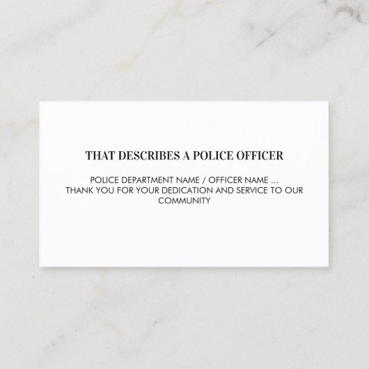 Hero Politieagent Thin Blue Line Dank u Visitekaartje (Achterkant)