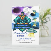 Hero Ruimteschip Jongen Verjaardag uitnodiging (Staand voorkant)