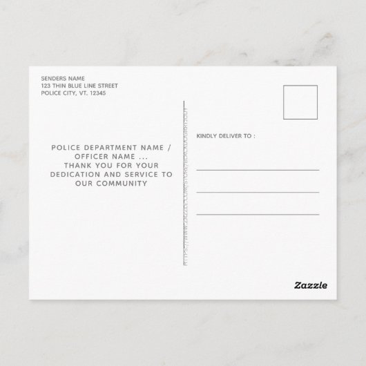 Hero Thin Blue Line Police Dank je Briefkaart (Achterkant)