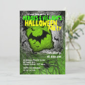 Hero Villian Halloween Party Invitation Bat Kaart (Staand voorkant)
