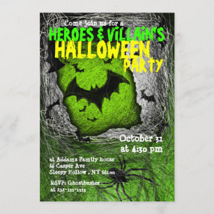 Hero Villian Halloween Party Invitation Bat Kaart