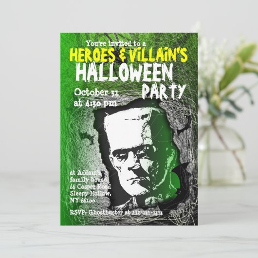 Hero Villian Halloween Party Invitation Kaart (Staand voorkant)