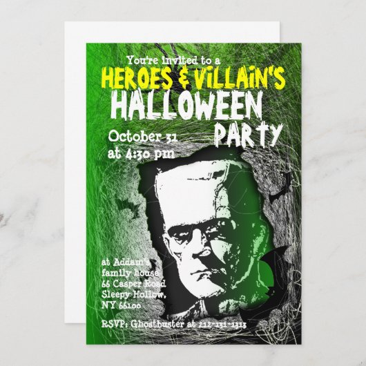 Hero Villian Halloween Party Invitation Kaart (Voorkant / Achterkant)