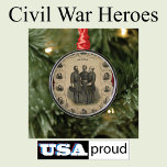 Heroenen van de burgeroorlog Zuidelijke Generalen  Metalen Ornament<br><div class="desc">en antiek bruinportretten van Jefferson Davis en officieren van het burgerleger in het zuiden. Linksom uit de linkerbovenhoek: Gen. Braxton Bragg, Gen. P. T. Beauregard, Jefferson Davis, Alexander H. Stephens, Lt. Gen. T. J. Jackson, Gen. Price, Lt. Gen. Polk, Lt. Gen. Hardee, Gen. J. B. Stuart, Gen. J. Johnston, Lt....</div>