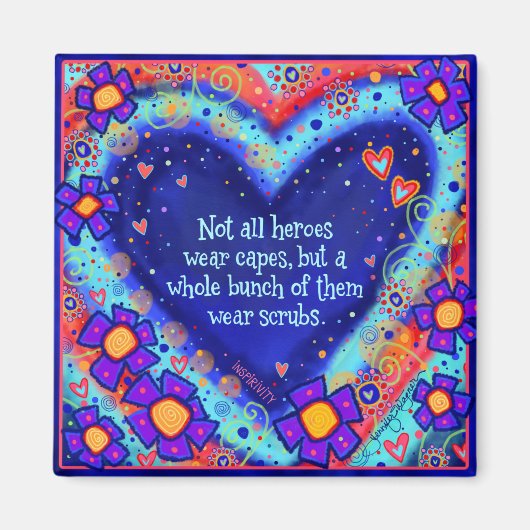 Heroes Draag Scrubs Hart Bloemenverpleegster Docto Magneet (Voorkant)