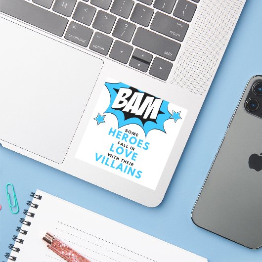 Heroes Love Villains - BAM Sticker (Laptop met iPhone)