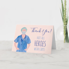 Heroes verpleegster illustratie blauw roze bedankt kaart