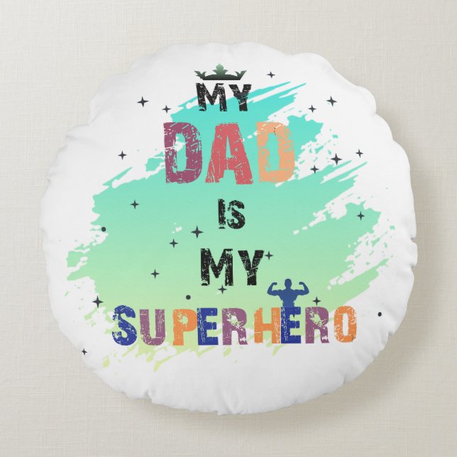 Heroic Dad Vibes Katoen Rond Kussen (Voorkant)