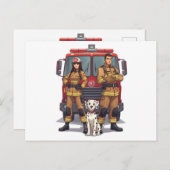 Heroic Firefighter Duo and Dalmatian Postcard Briefkaart (Voorkant / Achterkant)