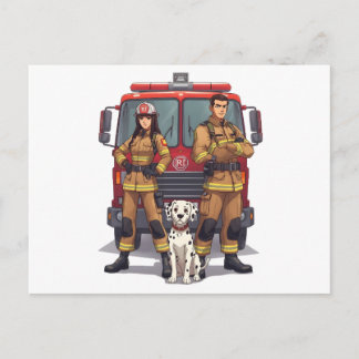 Heroic Firefighter Duo and Dalmatian Postcard Briefkaart