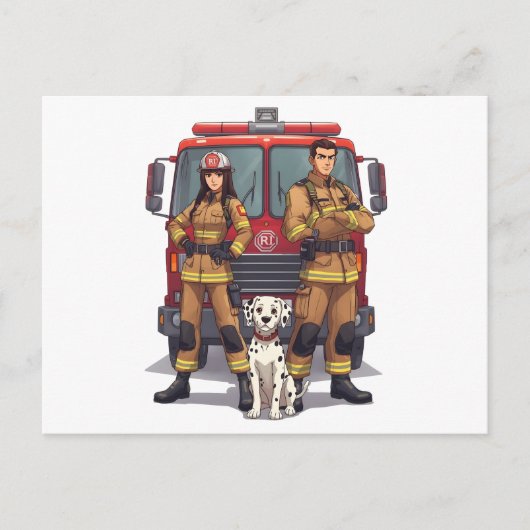 Heroic Firefighter Duo and Dalmatian Postcard Briefkaart (Voorkant)
