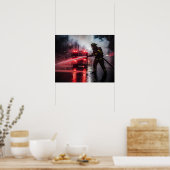 Heroic Firefighter Rescue Scene Poster (Keuken)