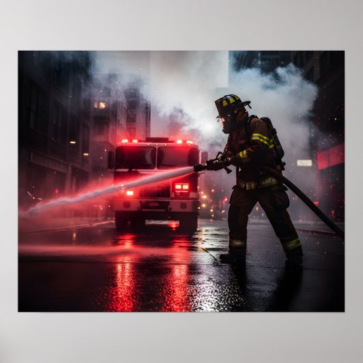 Heroic Firefighter Rescue Scene Poster (Voorkant)