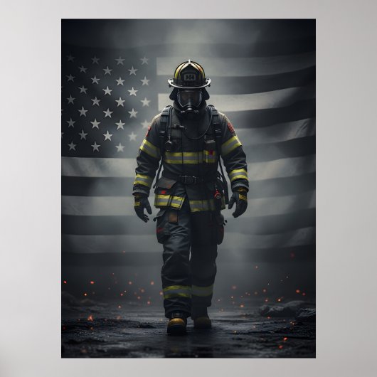 Heroic Firefighter Walking Through Smoke poster (Voorkant)