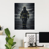Heroic Firefighter Walking Through Smoke poster (Thuiskantoor)