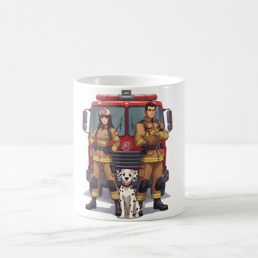 Heroic Firefighters & Dalmatian Anime Coffee Mug Koffiemok (Center)
