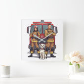 Heroic Firefighters & Dalmatian Wall Clock Vierkante Klok (Huis)