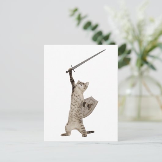 Heroic Warrior Knight Cat Briefkaart (Staand voorkant)
