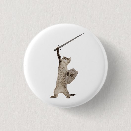Heroic Warrior Knight Cat Ronde Button 3,2 Cm (Voorkant)