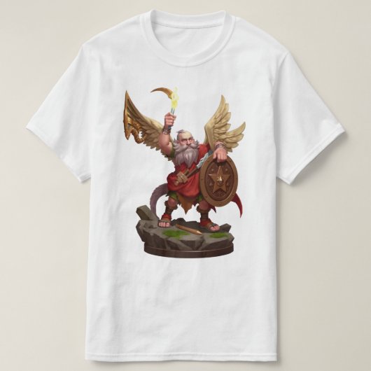 Heroic Winged Dwarf Warrior Fantasy Art T-Shirt (Design voorkant)