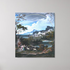 Heroïsch landschap met regenboog canvas afdruk