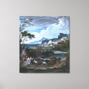 Heroïsch landschap met regenboog canvas afdruk