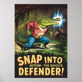 Heroïsche Alligator Comic Style Bayou Defender Poster