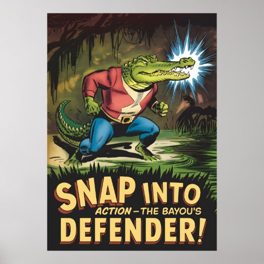 Heroïsche Alligator Comic Style Bayou Defender Poster (Voorkant)