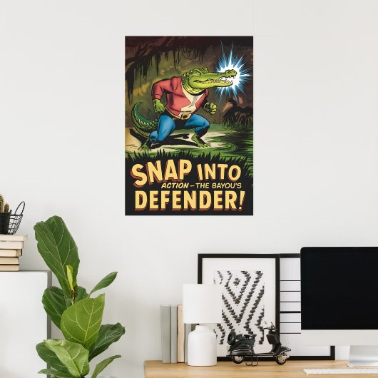 Heroïsche Alligator Comic Style Bayou Defender Poster (Thuiskantoor)