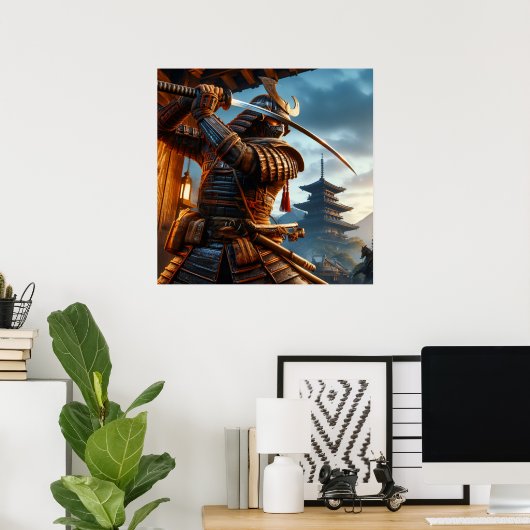 Heroïsche gouden epische samurai krijger digitale  poster (Thuiskantoor)
