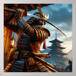 Heroïsche gouden epische samurai krijger digitale  poster