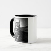 Heroïsche kat met cape en chaton. mok (Voorkant links)