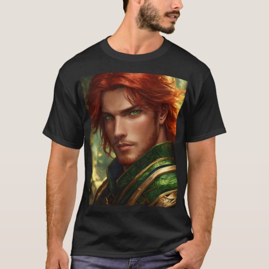 Heroïsche roodharige Swordsman Fantasy T-shirt (Voorkant)