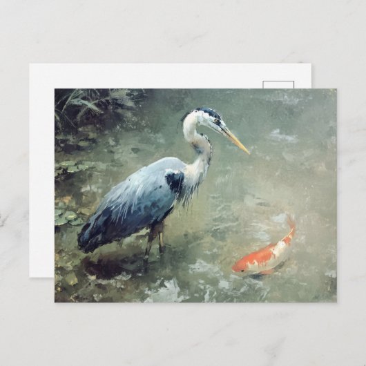 Heron and Vibrant Koi Fish Briefkaart (Voorkant / Achterkant)