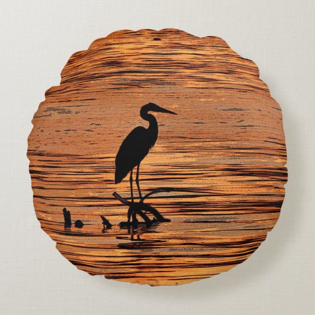 Heron bij de Sunset Round Pillow Rond Kussen (Voorkant)