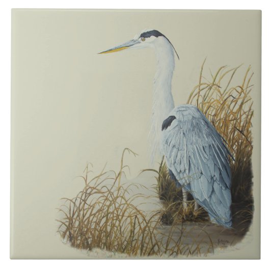 Heron bij Marsh Edge Tile Tegeltje (Voorkant)
