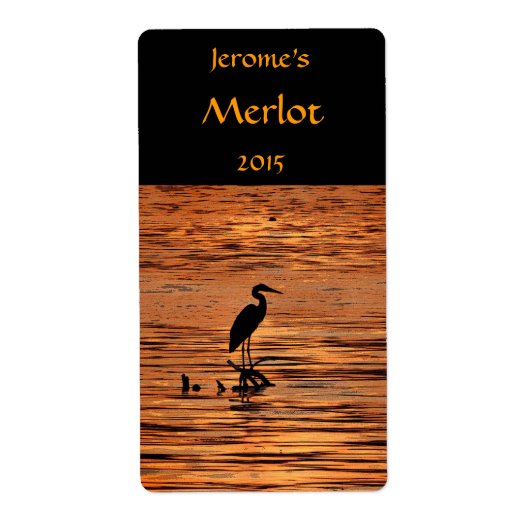 Heron bij Sunset Wijn Label (Voorkant)