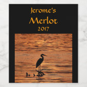 Heron Bird bij Oranje Sunset Lake Wine Label Wijn Etiket (Enkel label)