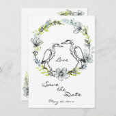 Heron Bird Couple en Flower Wreate Save the Date Kaart (Voorkant / Achterkant)