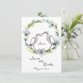 Heron Bird Couple en Flower Wreate Save the Date Kaart (Staand voorkant)