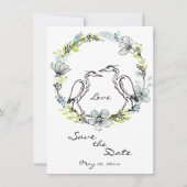 Heron Bird Couple en Flower Wreate Save the Date Kaart (Voorkant)
