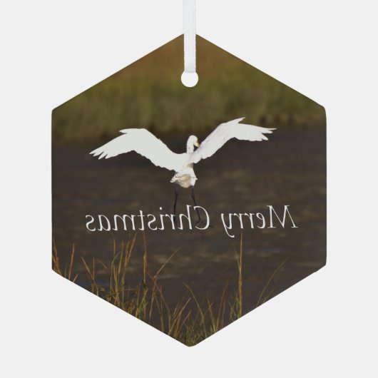 Heron Bird Flying Glass Ornament (Achterkant)