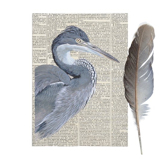 Heron Bird French Newspaper  Decoupage Tissuepapier