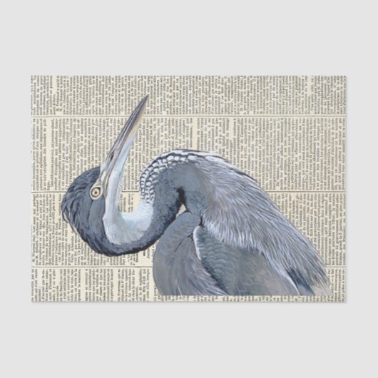 Heron Bird French Newspaper  Decoupage Tissuepapier (Voorkant)