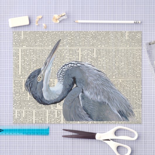 Heron Bird French Newspaper  Decoupage Tissuepapier (Craft)