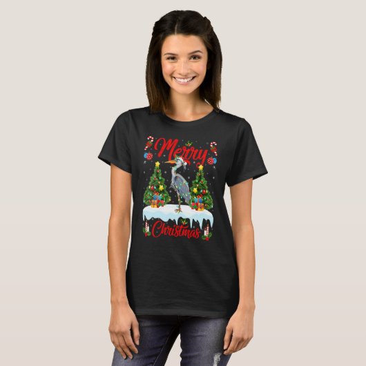 Heron Bird Lights Xmas Tree Santa Heron Christmas T-shirt (Voorkant volledig)