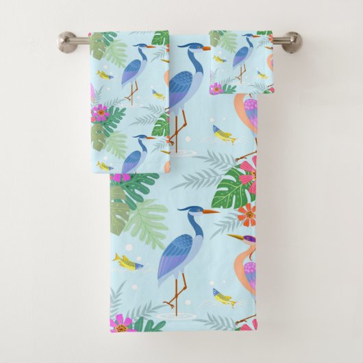 Heron Bird met Flowers Bad Handdoek (Insitu)