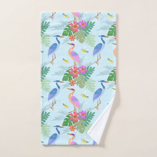 Heron Bird met Flowers Bad Handdoek (Handdoek)