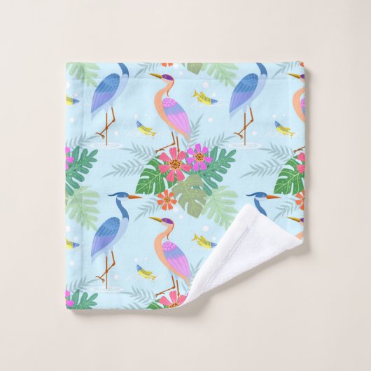 Heron Bird met Flowers Bad Handdoek (Wasdoekje)