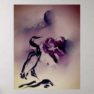 heron Bird Mountains schilderij Poster